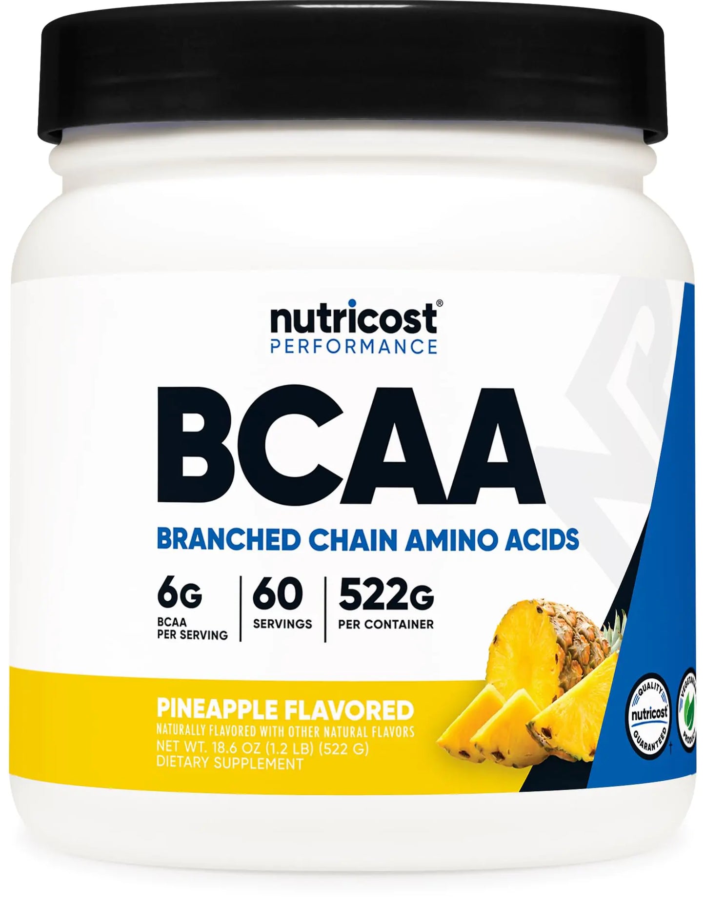 Nutricost BCAA Powder (Pineapple 60 Servings) - Optimal 2:1:1 Ratio