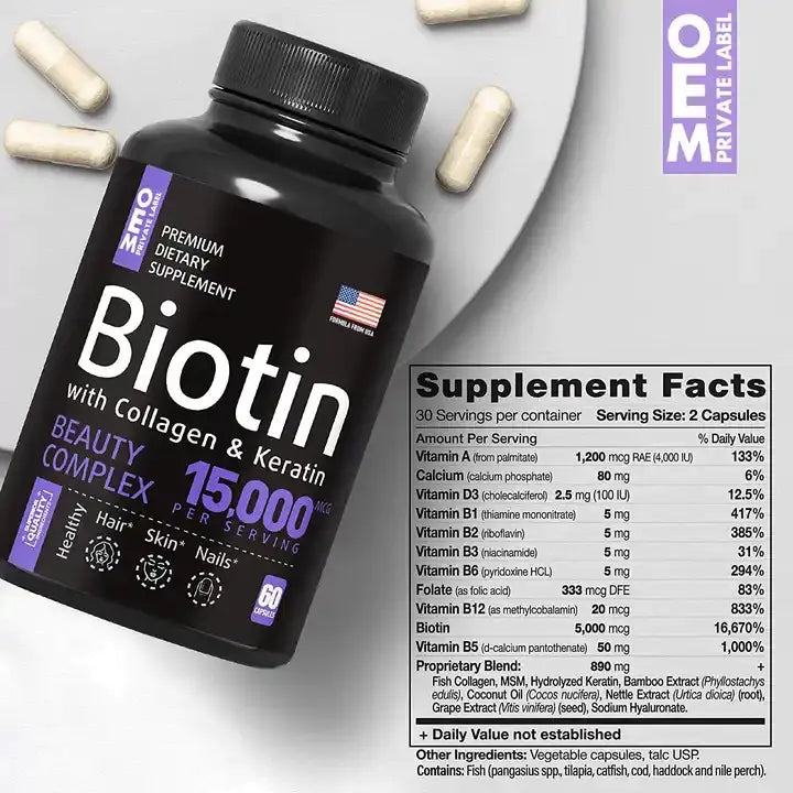 Biotin Capsules for Hair and Nail Health with Vitamins