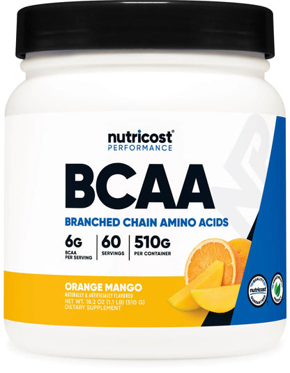 Nutricost BCAA Powder (Orange Mango 60 Servings) - 2:1:1 Optimal Ratio Gluten Free Non-GMO Vegetarian